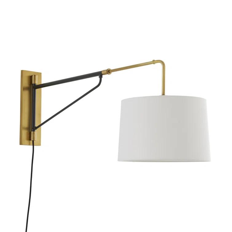 Adjustable Two-Toned Bronze & Black Sconce with White Linen Shade