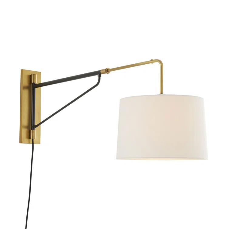 Adjustable Two-Toned Bronze & Black Sconce with White Linen Shade