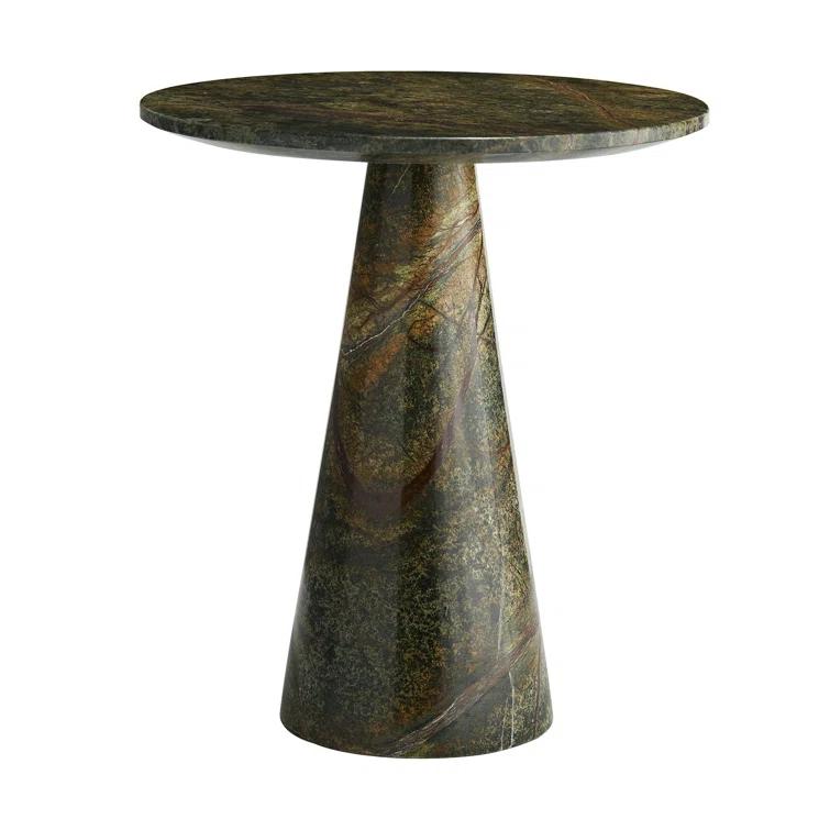 Icarius Green Marble and Metal Round Accent Table