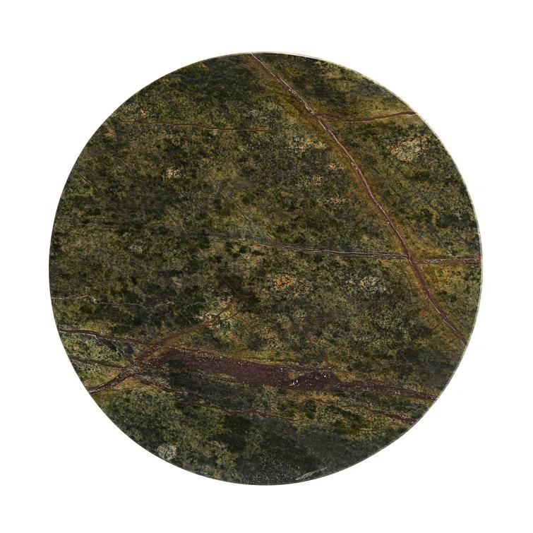 Icarius Green Marble and Metal Round Accent Table