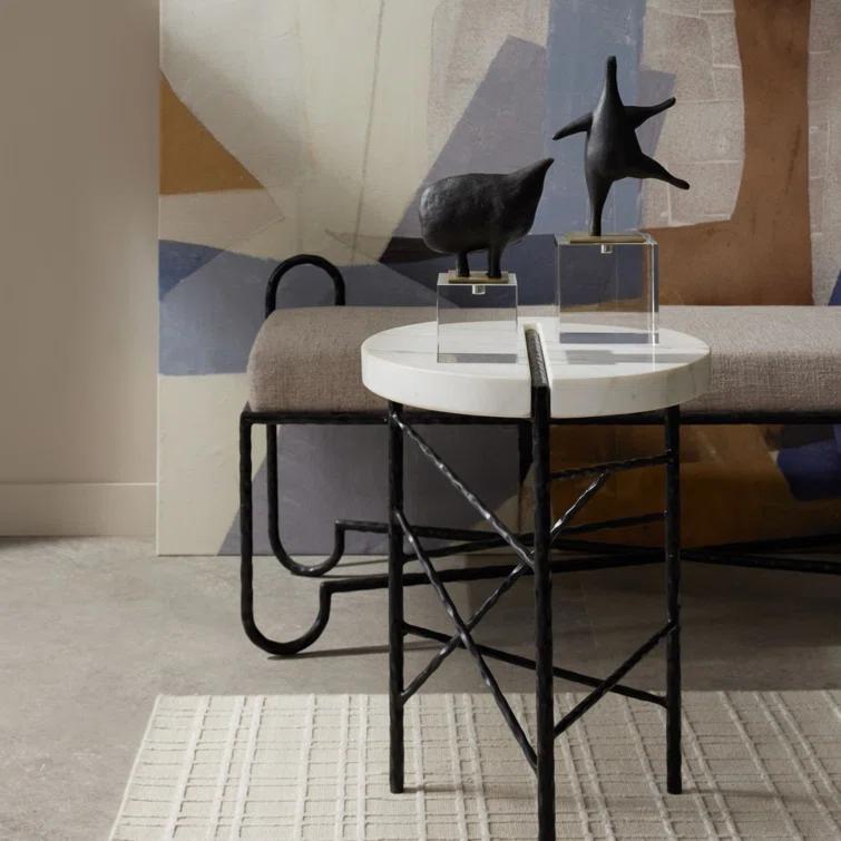 Abstract Dark River Stone Sculptures on Crystal Base, Set of 2