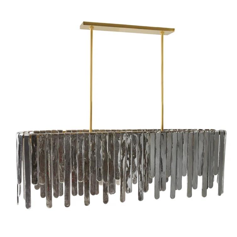 Antique Brass and Smoke Glass 7-Light Chandelier