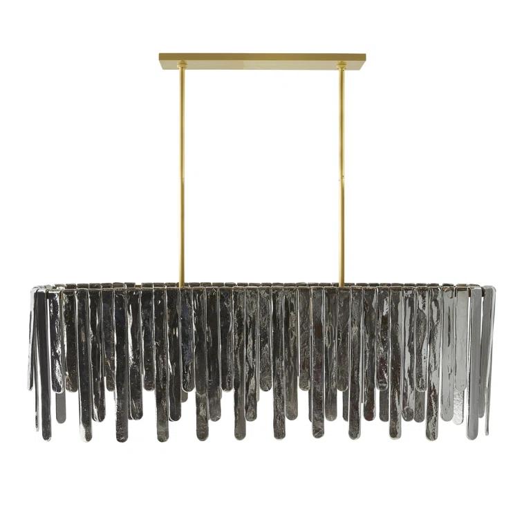 Antique Brass and Smoke Glass 7-Light Chandelier