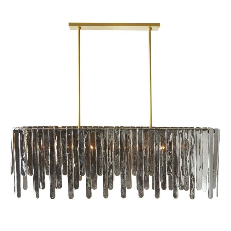 Antique Brass and Smoke Glass 7-Light Chandelier