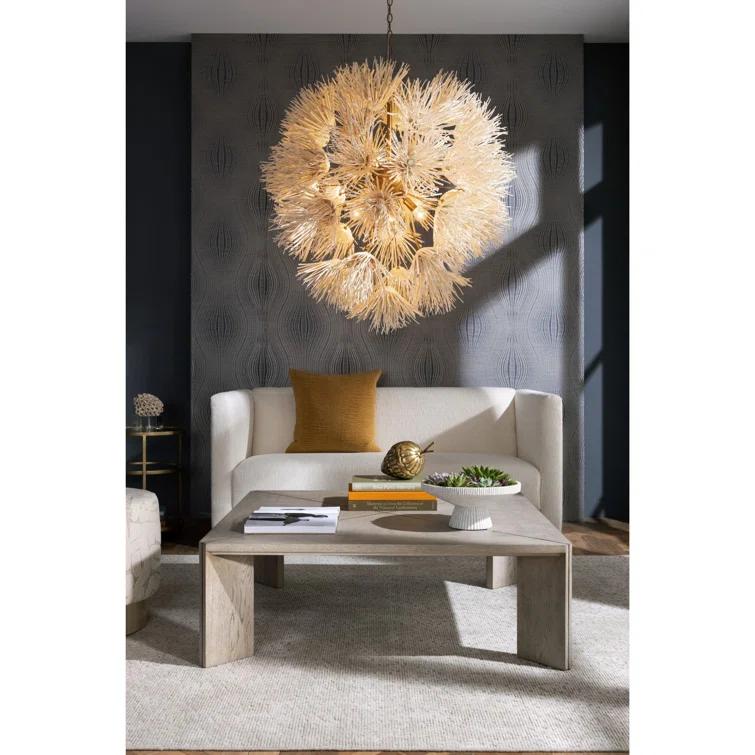 Ivory Coconut Shell and Brass Dandelion Chandelier