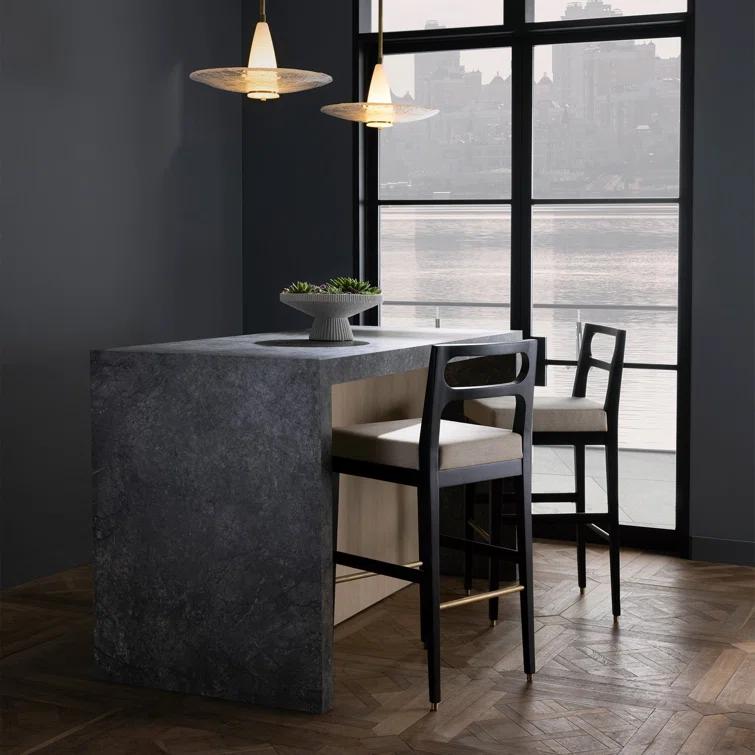 Ebony Mango Wood and Antique Brass Counter Stool