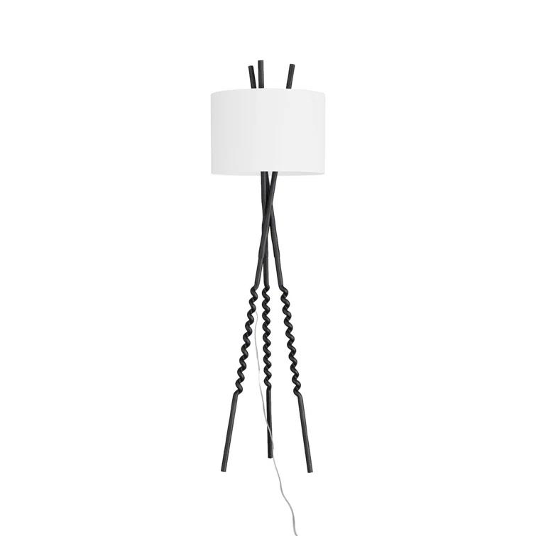 Bronze Tripod Floor Lamp with Off-White Cotton Shade