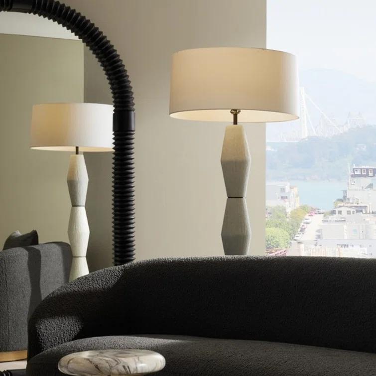 Ivory Ricestone Composite Floor Lamp with Bronze Base