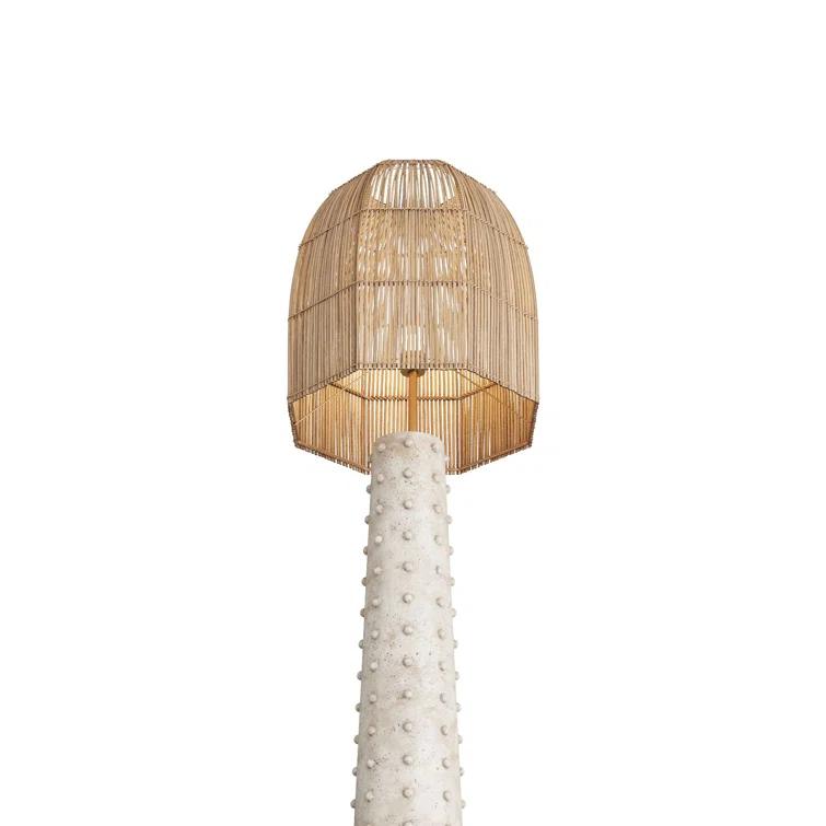 Natural Rattan Shade Floor Lamp with Mactan Stone Base