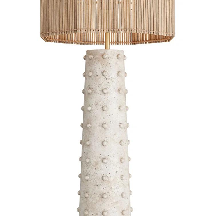 Natural Rattan Shade Floor Lamp with Mactan Stone Base