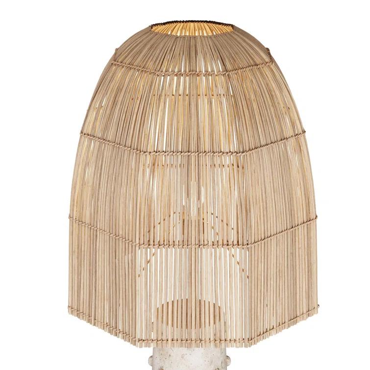Natural Rattan Shade Floor Lamp with Mactan Stone Base