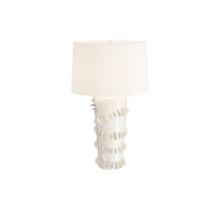 Ivory Ceramic Table Lamp with White Shade, 31 inches