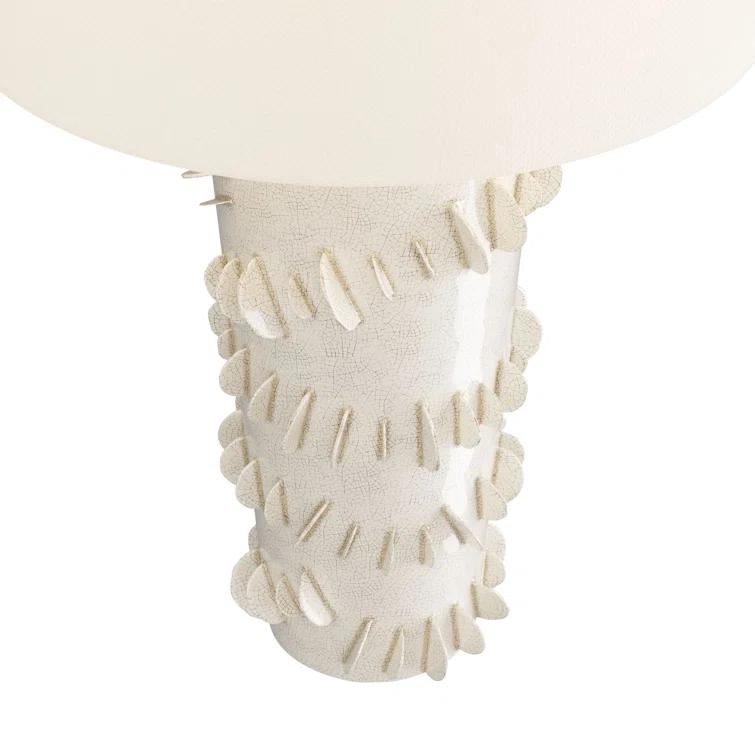 Ivory Ceramic Table Lamp with White Shade, 31 inches