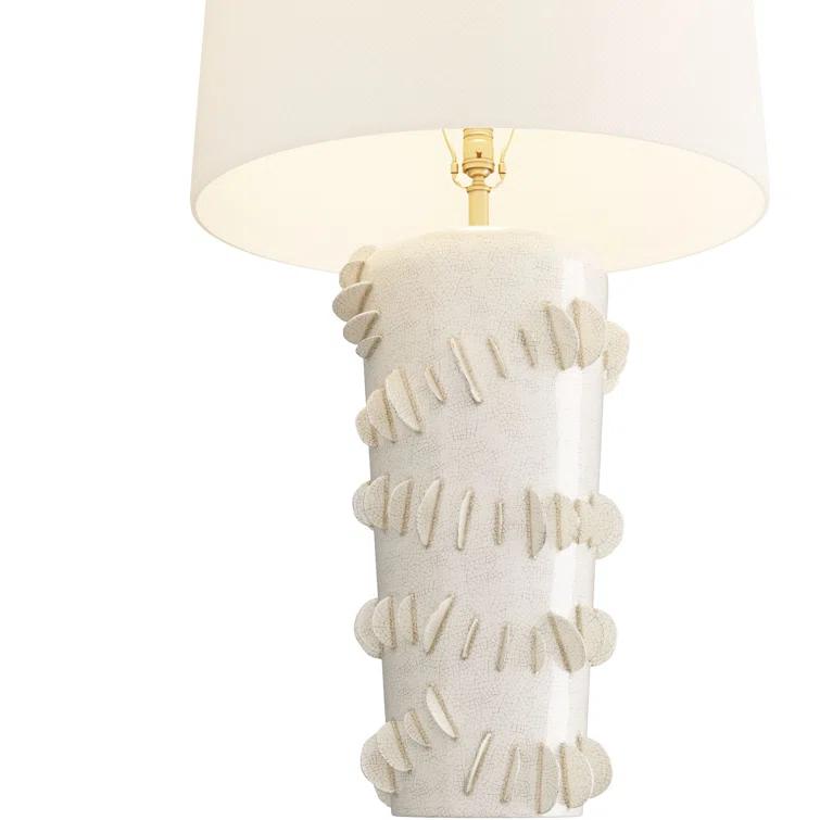 Ivory Ceramic Table Lamp with White Shade, 31 inches