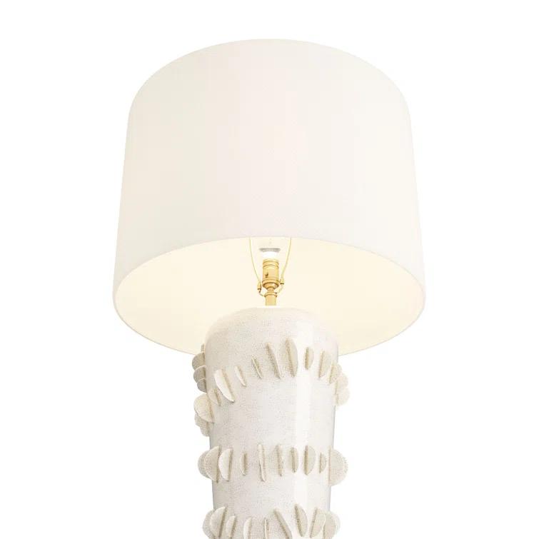 Ivory Ceramic Table Lamp with White Shade, 31 inches