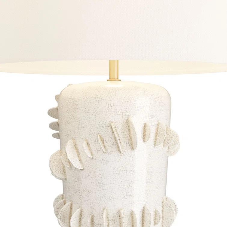 Ivory Ceramic Table Lamp with White Shade, 31 inches