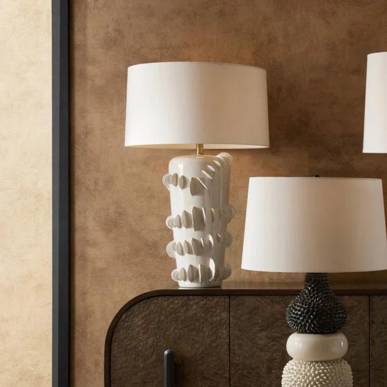 Ivory Ceramic Table Lamp with White Shade, 31 inches