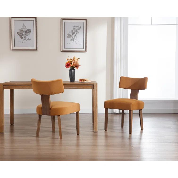 Gracie Oaks Inelda Mid Century Upholstered Dining Chairs Side Chairs Farmhouse Faux Leather Dining Chair with Wood Legs (Set of 2)