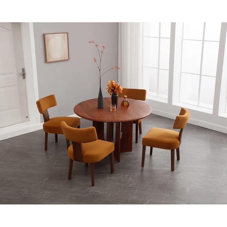 Gracie Oaks Inelda Mid Century Upholstered Dining Chairs Side Chairs Farmhouse Faux Leather Dining Chair with Wood Legs (Set of 2)