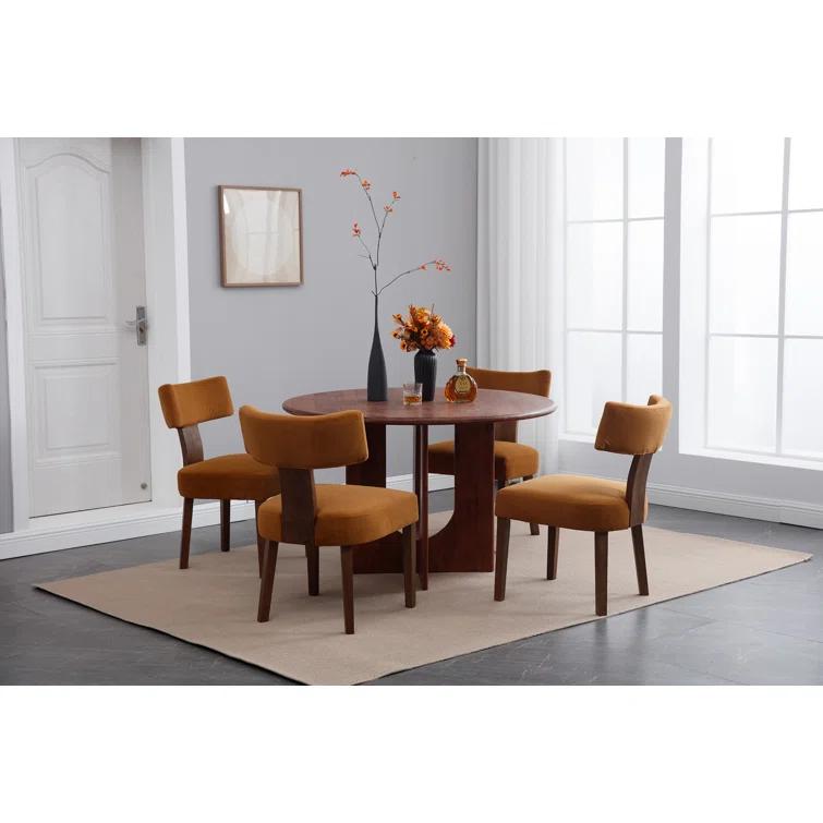 Gracie Oaks Inelda Mid Century Upholstered Dining Chairs Side Chairs Farmhouse Faux Leather Dining Chair with Wood Legs (Set of 2)