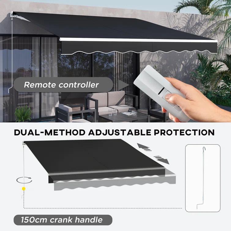 Outsunny Electric Awning, Retractable Awning with Remote Controller and Manual Crank Handle