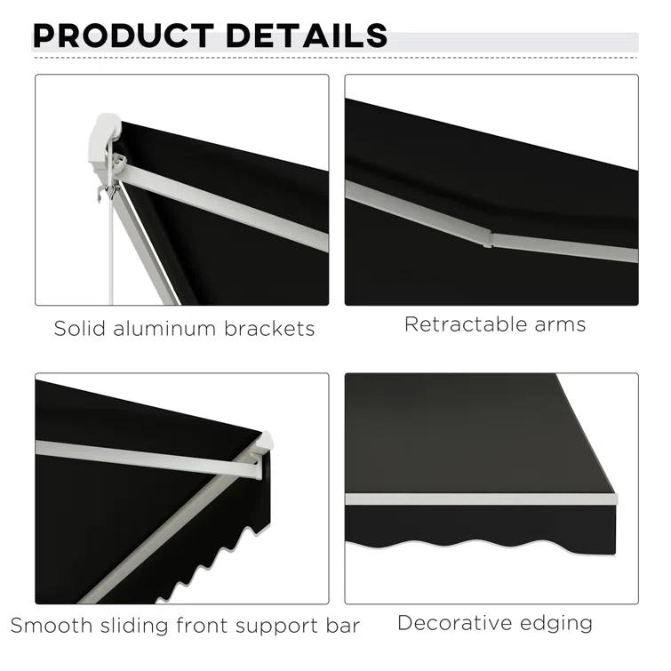 Outsunny Electric Awning, Retractable Awning with Remote Controller and Manual Crank Handle