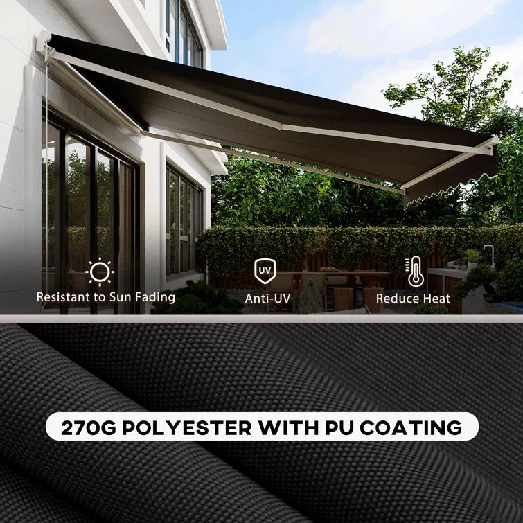 Outsunny Electric Awning, Retractable Awning with Remote Controller and Manual Crank Handle