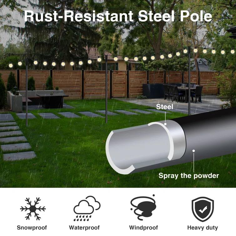 9FT Light string poles, 6 Pack Metal Poles with Remote control and solar panel, Ox Horn for Deck, Outdoor/Indoor Decor