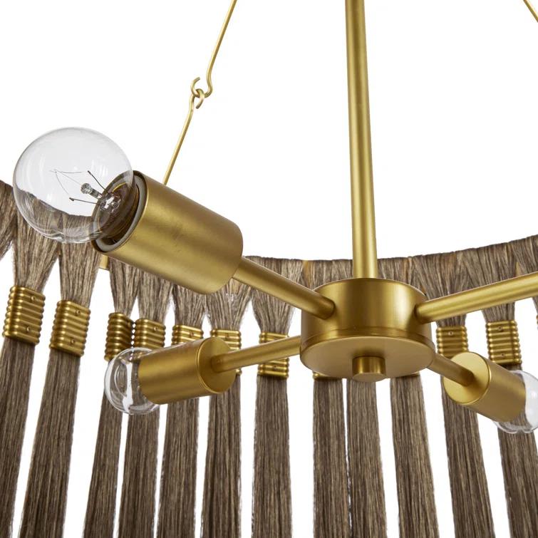 Antique Brass and Gold Drum Chandelier with Fringe