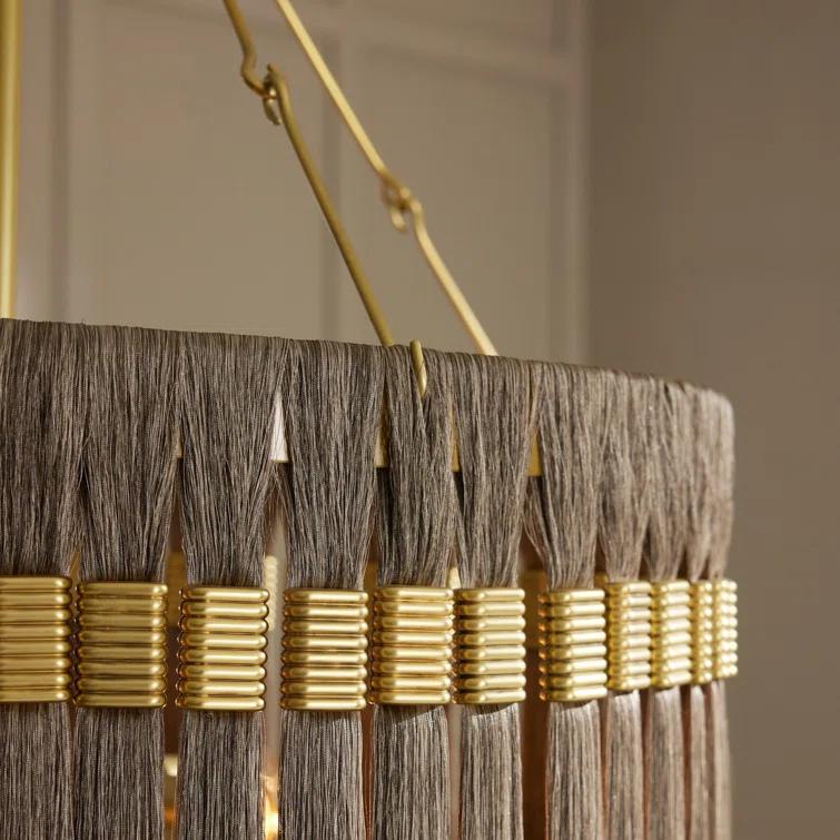 Antique Brass and Gold Drum Chandelier with Fringe