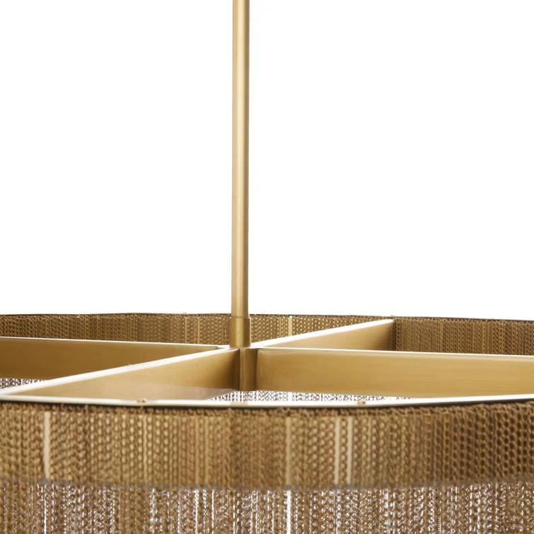 Antique Brass and Gold Drum Chandelier with Fringe