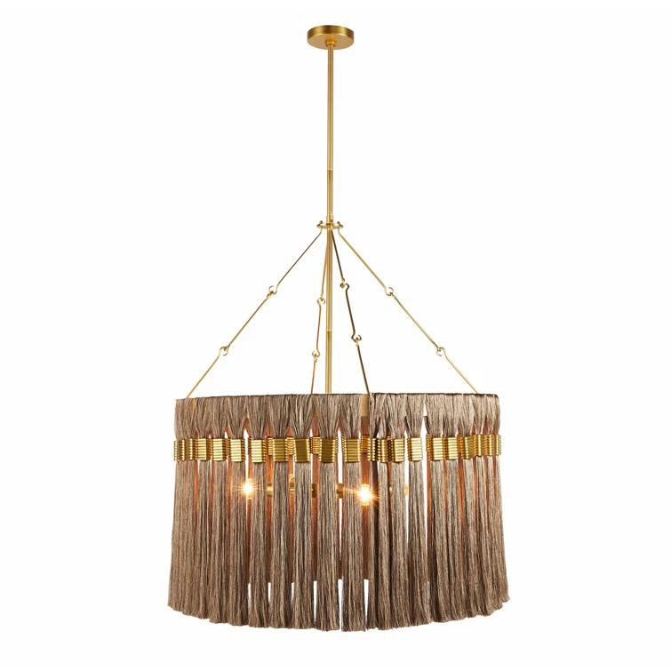 Antique Brass and Gold Drum Chandelier with Fringe