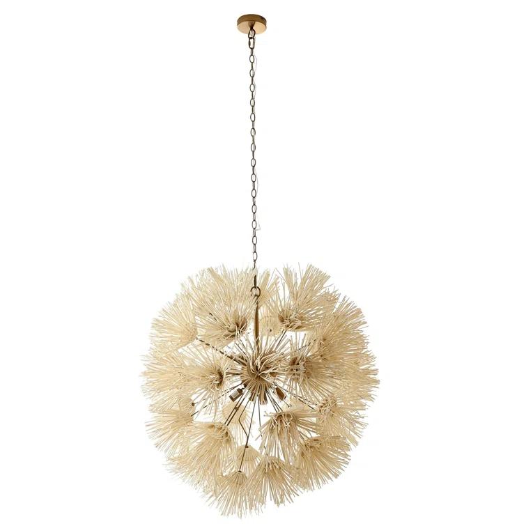 Ivory Coconut Shell and Brass Dandelion Chandelier