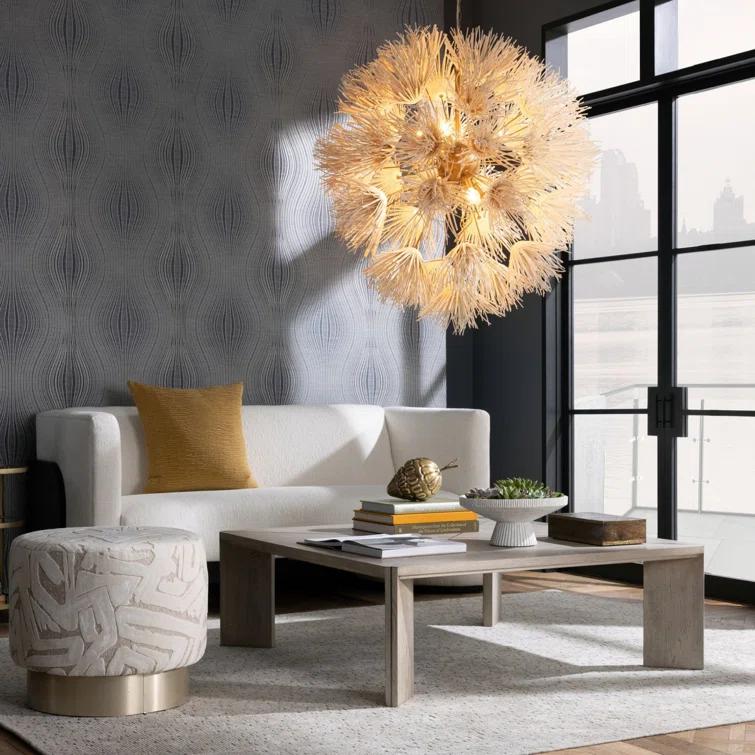 Ivory Coconut Shell and Brass Dandelion Chandelier