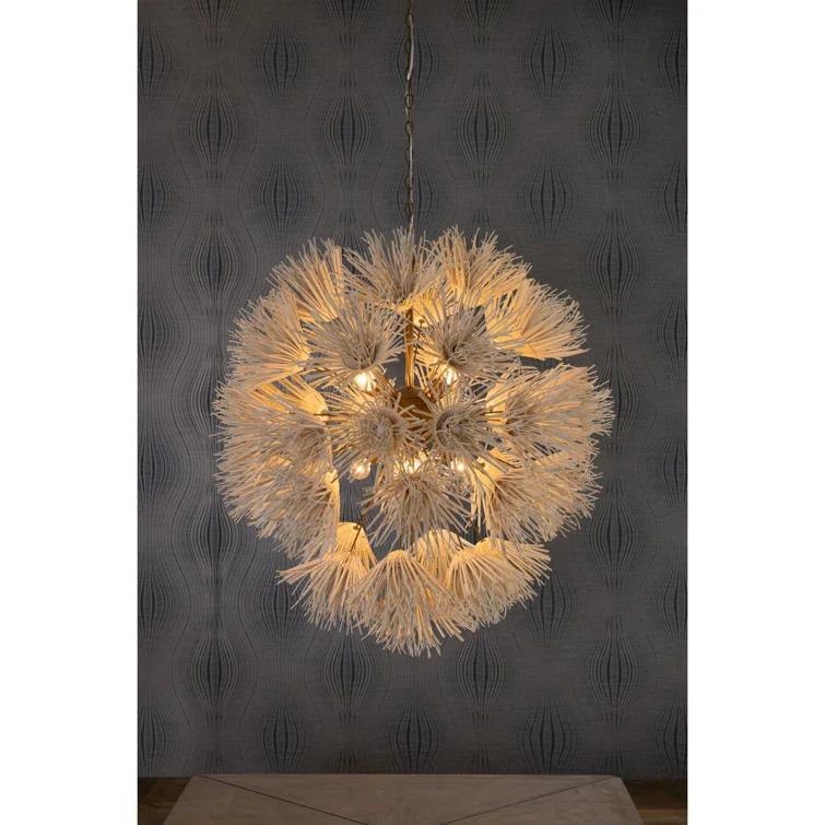 Ivory Coconut Shell and Brass Dandelion Chandelier