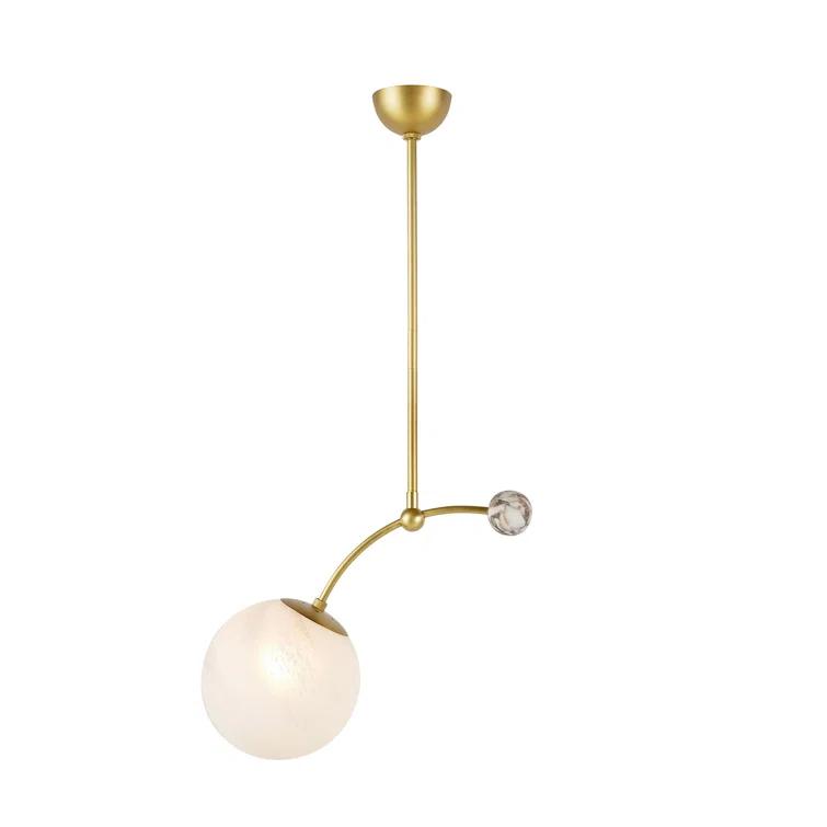 25" Antique Brass and Frosted Glass Globe Pendant Light