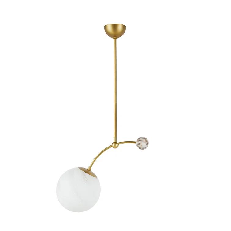 25" Antique Brass and Frosted Glass Globe Pendant Light