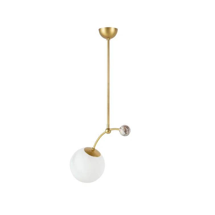 25" Antique Brass and Frosted Glass Globe Pendant Light