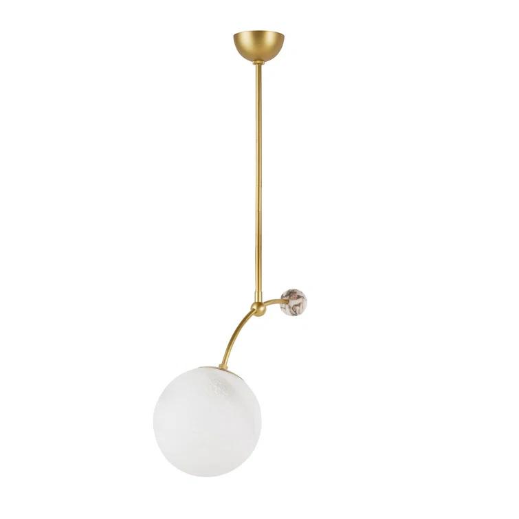 25" Antique Brass and Frosted Glass Globe Pendant Light