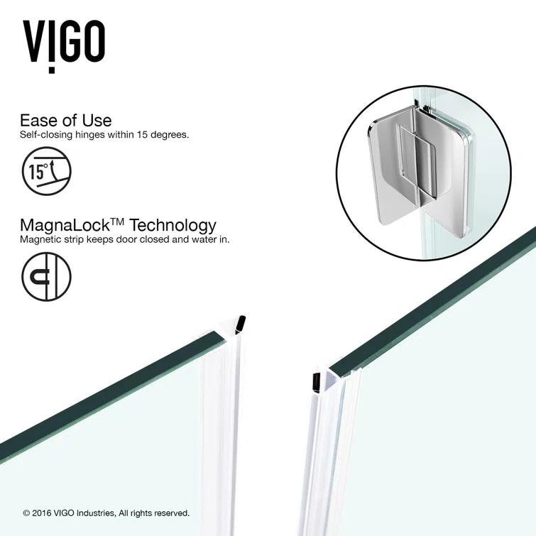 Piedmont 36" W x 36" D x 73" H Hinged Frameless Shower Enclosure with 3/8Clear Glass