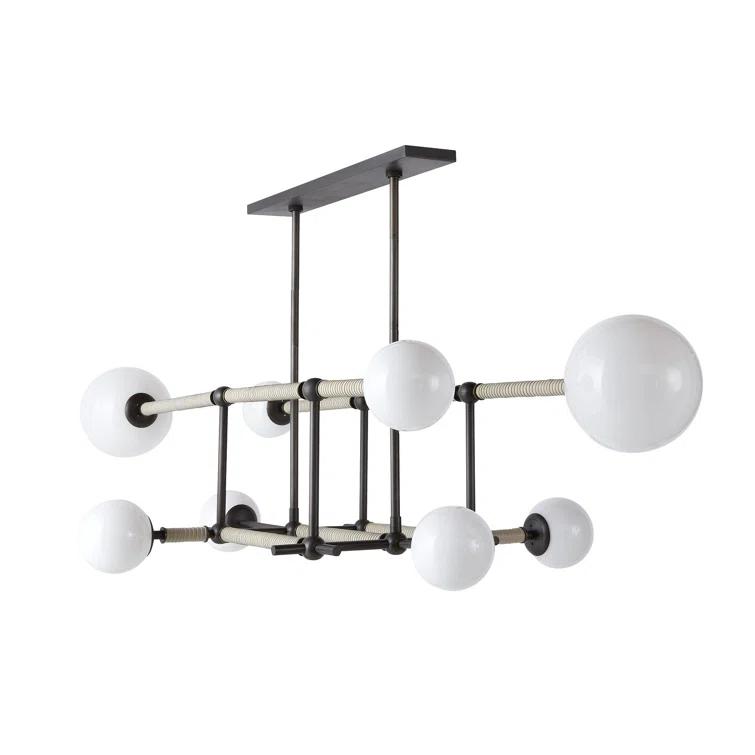 Erica 58'' Bronze and Opal Glass Linear Chandelier