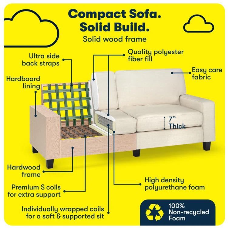 Serta Palisades 78" Track Arm Sofa, Easy Care Fabric, Soft Pillow Back, Pocket Coil Seat Cushions