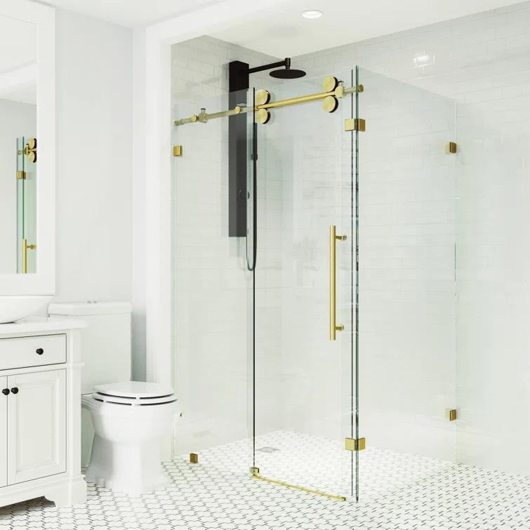 Winslow 46" W x 34" D x 74" H Sliding Frameless Shower Enclosure with 3/8Clear Glass