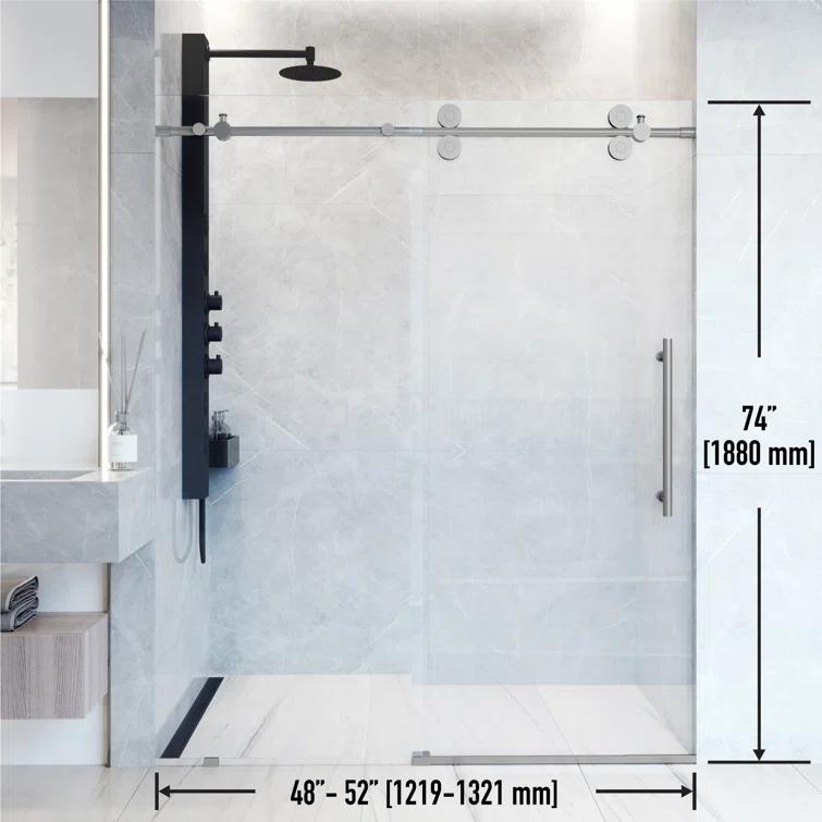 Elan 48-52" W x 74" H Sliding Frameless Shower Door with 3/8" Clear Glass