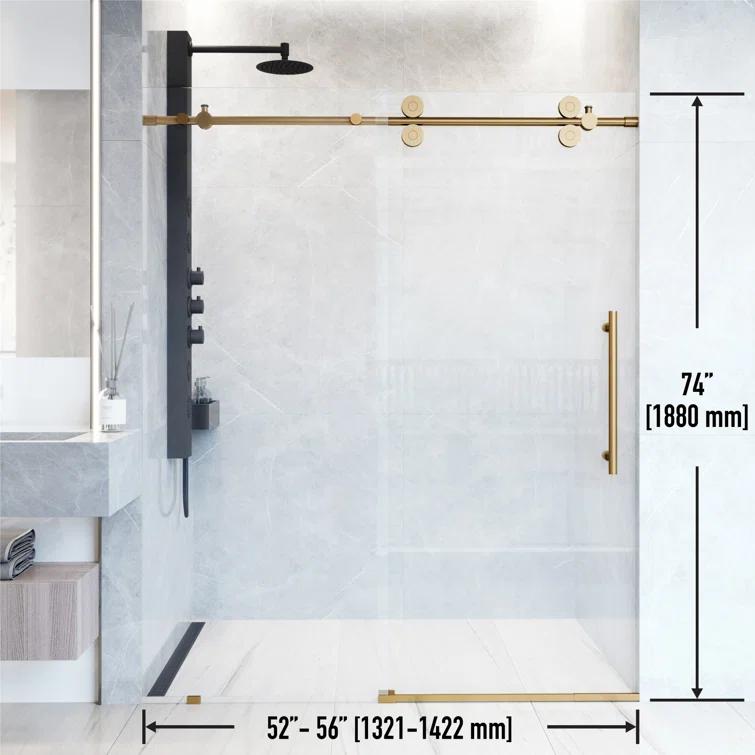 Elan 52-56" W x 74" H Sliding Frameless Shower Door with 3/8" Clear Glass