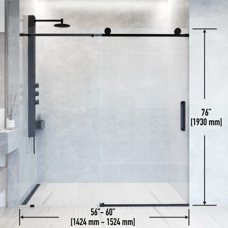Elan 56-60" W x 76" H Sliding Frameless Shower Door with 3/8" Clear Glass