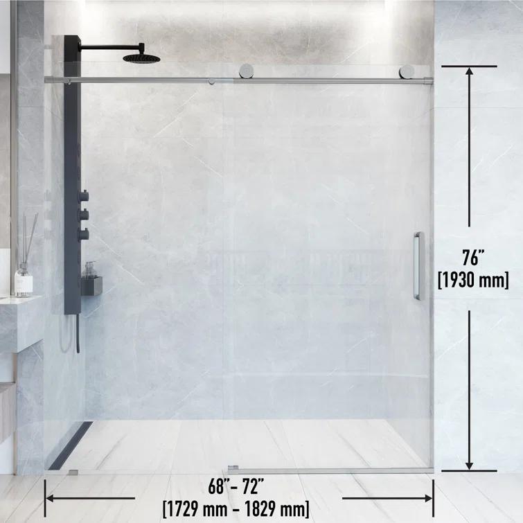 Elan 68-72" W x 76" H Sliding Frameless Shower Door with 3/8" Clear Glass
