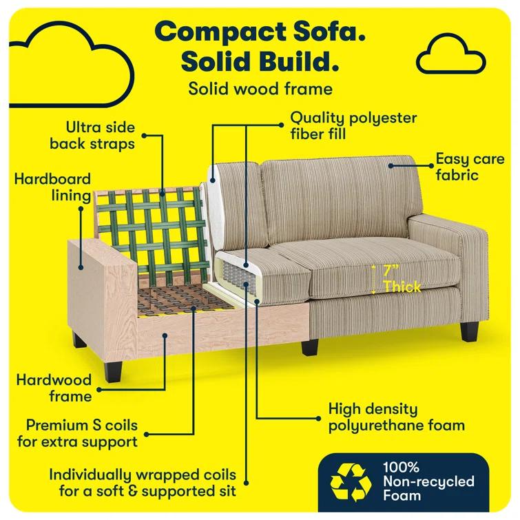 Serta Palisades 78" Track Arm Sofa, Easy Care Fabric, Soft Pillow Back, Pocket Coil Seat Cushions