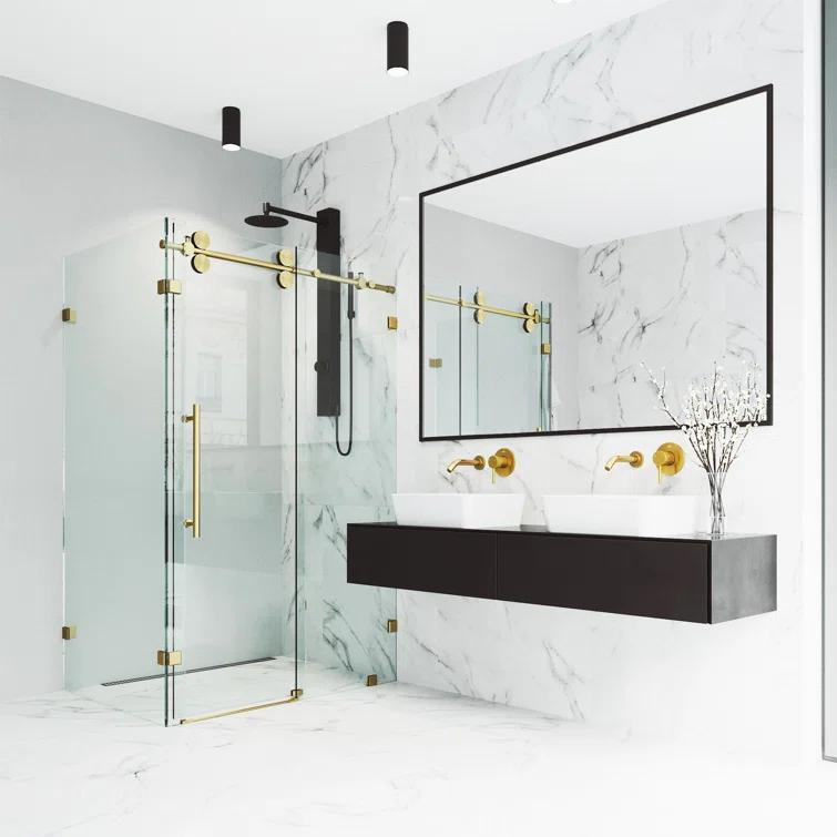 Winslow 46" W x 34" D x 74" H Sliding Frameless Shower Enclosure with 3/8Clear Glass