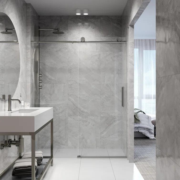 Elan 68-72" W x 76" H Sliding Frameless Shower Door with 3/8" Clear Glass
